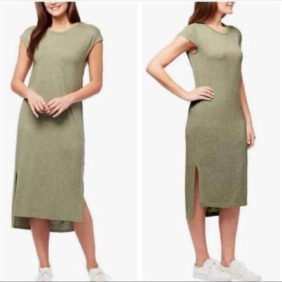 Jessica Simpson Green Cap Sleeve Hi Low Side Slit Midi Dress Large - Picture 1 of 8